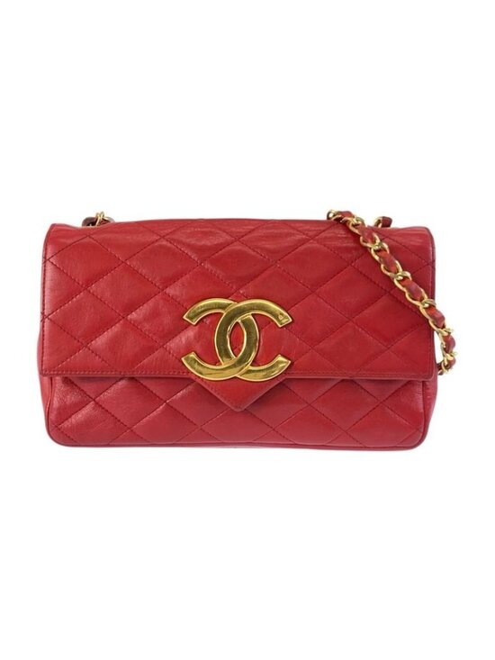 Chanel Handbags - Chanel Vintage Quilted Jumbo CC Logo Red Gold Leather Chain Shoulder Bag